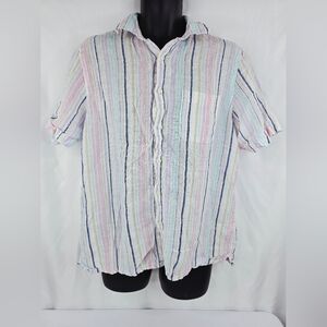 Club Room Luxury Men's Button Front Stripe Linen Shirt Pastel Size Large X-1561